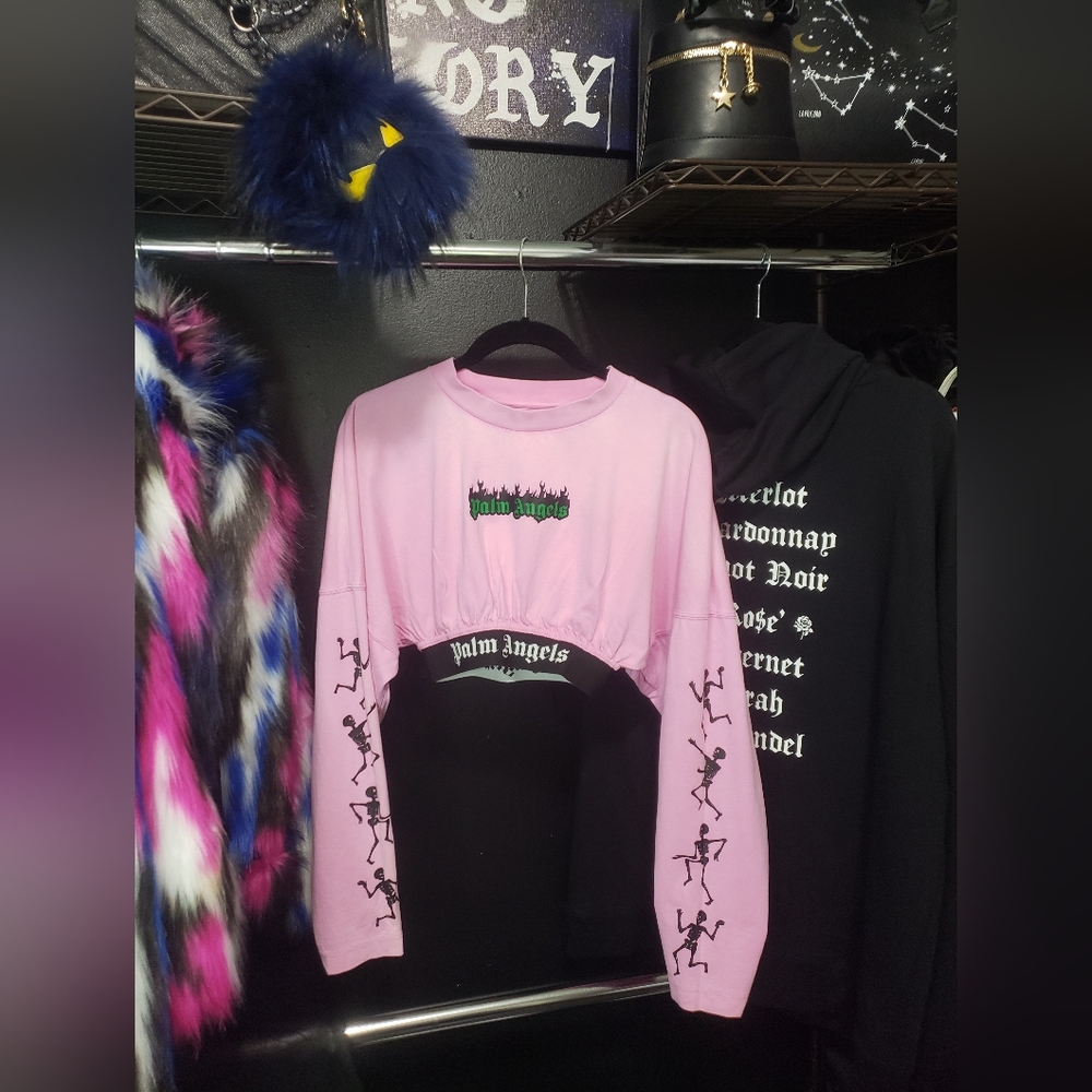 Palm Angels Dance Of Death Long Sleeve Cropped Top skull skeletons